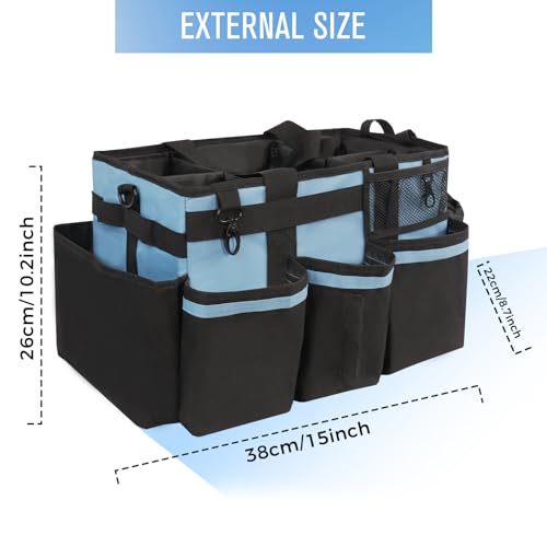 Wearable Cleaning Caddy, Cleaning Caddy Supplies Organizer with Handle & Shoulder Straps for Housekeepers, Under Sink & Car Cleaning Tool Organizers Bag with 4 Foldable Divider (Blue) - view 5