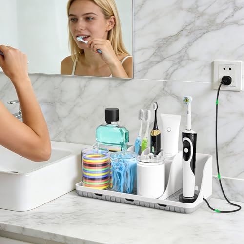 Bathroom Counter Organizers and Storage with 3 PCS Qtip Holder (White) - view 2
