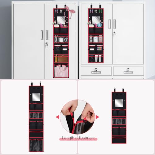 Hanging Locker Organizer with Mirror School Locker, Black and Red - view 6