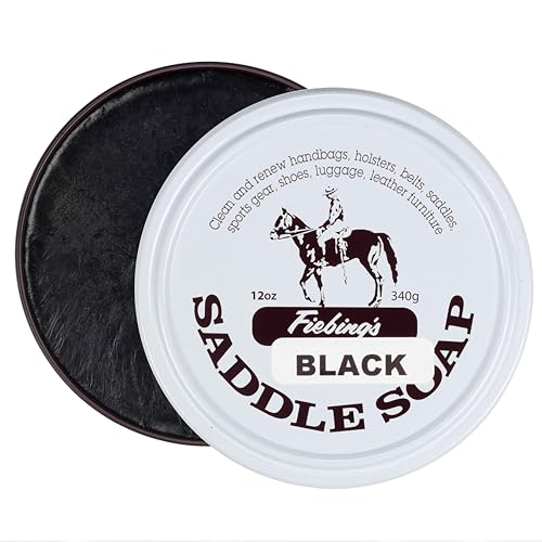 Black Saddle Soap (12oz) - Leather Cleaner & Conditioner - Soften, Protect, Restore & Renew Leathercraft, Car Seat, Belts, Shoes, Luggage, Furniture, Purses, Boots, Bags, Sports & Horse Gear