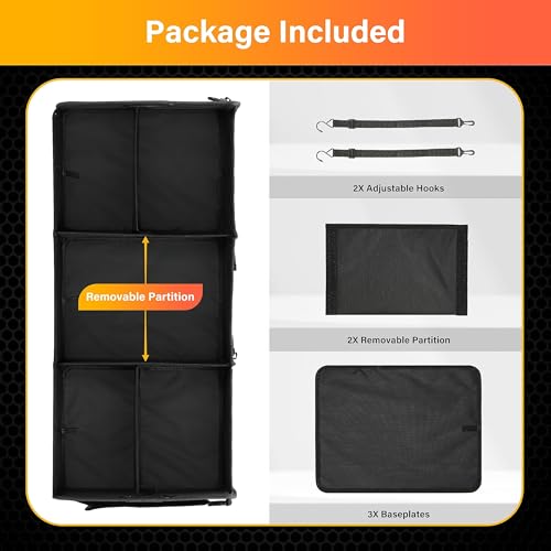 Multi Compartments Collapsible Car Trunk Organizer, 600D Waterproof Oxford Polyester 50L Car Storage with Adjustable Strap & Anti-slip Bottom, for SUV, Truck, Black New - view 4