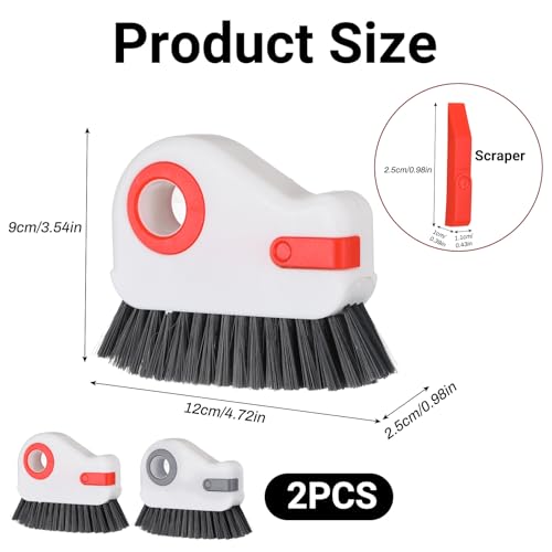 2 PCS Groove Cleaning Brush 2 in 1 Window Track Cleaning Tool Crevice Cleanings Brush Multifunction Hard Bristle with Hidden Scraper Grout Cleaner Grip Brushes for Slid Door Track Window Sill - view 2