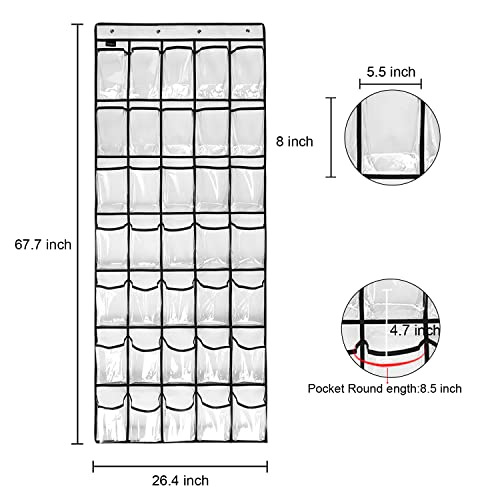 1 Pack 35 Clear Crystal Pockets Large Hanging Shoe Organizer Over The Door Shoe Rack for Closet Door Storage Shoe Holder Hanger, 4Hooks, white (67.7'' x 26.4'') - view 2