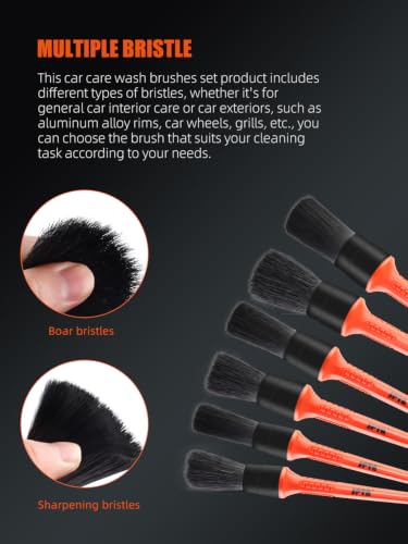 Car Detailing Brush Kit, 6Pcs Auto Boar Hair Detail Brush Set Automotive Interior Exterior No Scratch Microfiber Detailing Brushes for Cleaning Air Vents, Engine Bays, Dashboard & Wheels -BRFCD15 - view 3