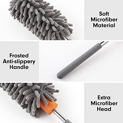 Duster for Cleaning, 10-29" Extension Pole, 2 Washable Heads, Grey - view 6