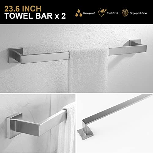 5-Piece Bathroom Hardware Accessories Set Brushed Nickel, Bathroom Towel Bar Holder Sets Wall Mounted Stainless Steel, 23.6-Inch - view 2