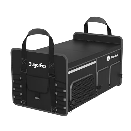 Bold Color Block Trunk Organizer, Foldable with 26L Ice Pack,95L Dedicated Shoe Space, Stylish for SUV/Car (Black, Midsize)