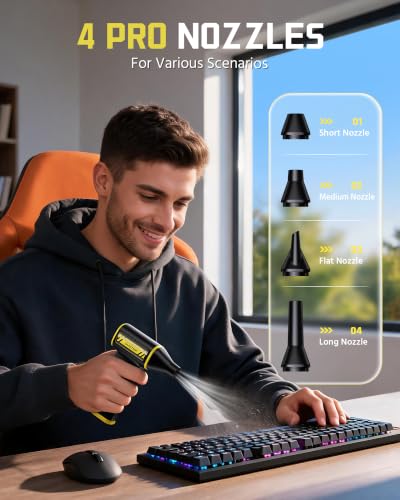 Compressed Air Duster, 130000RPM Ultra-Powerful Electric Air Duster, 3-Speed Cordless Turbo Air Blower, Rechargeable Dust Cleaner for Car Detailing, Keyboard, PC, Home & Outdoor - view 6