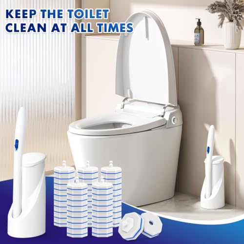 Disposable Toilet Brush Wand Kit with 50 Refills, Toilet Bowl Cleaner Brush Holder Sets for Bathroom Toilet Cleaning(White) - view 6