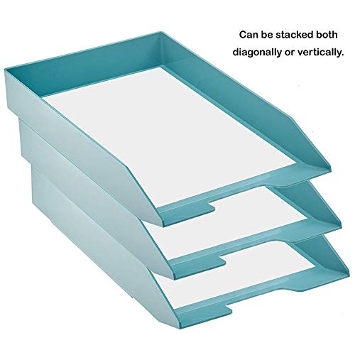 Stackable Letter Tray Front Load, Letter Size, Stacking Document Desk Office Paper Organizer, Plastic, Solid Green Color, 1 Unit - view 7
