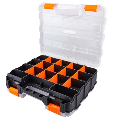 RC Hardware Organizer Box Adjustable Compartments Removable Dividers Durable Plastic Double Side Tools Box Screw Organizer For Nuts, Bolts, Screws, Nails, Small Parts, Tools