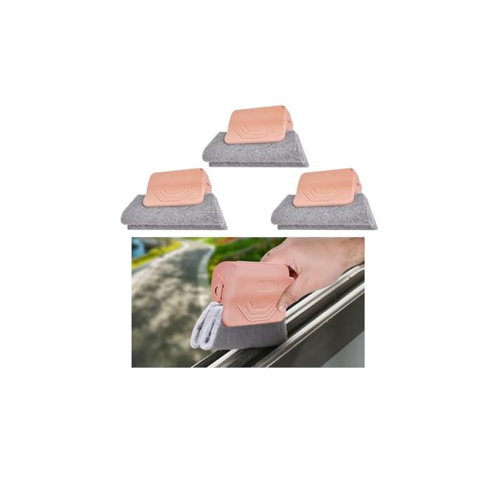 3PCS Car Magic Window Track Cleaner, Vehicle Window Groove Cleaning Brush Tools Set with Handheld, Automotive Air Conditioner Vents Narrow Gaps Clean Brush, ​Universal Fit (Pink)