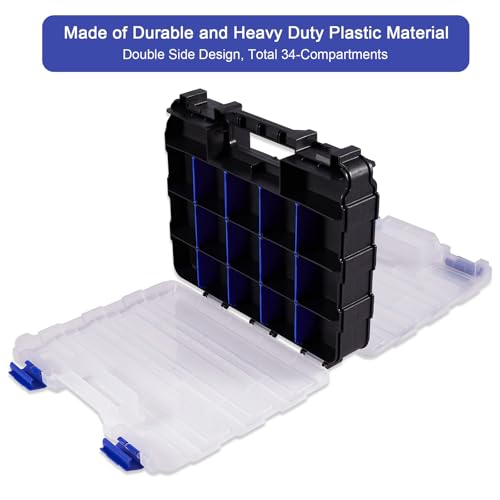 Small Parts Organizer Box Storage Case Tools Box Organizer Double Side 34 Compartments Hardware Organizers with Removable Plastic Dividers for Screws Nuts Nails Bolts, 2 Pack - view 3