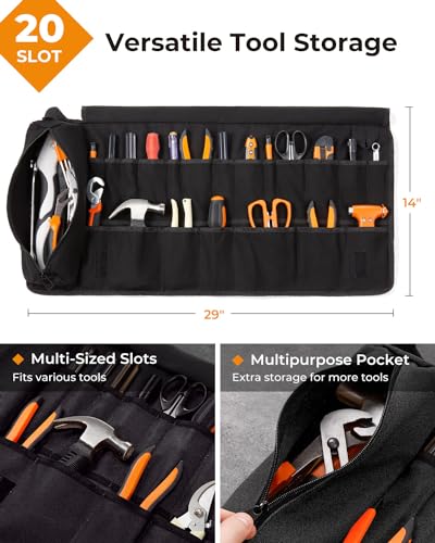 Tool Roll For Men, Heavy Duty Tool Roll Bag Organizer, Roll Up Tool Pouch with 20 + 1 Pocket, Perfect Gifts for Men Father Dad Mechanic, Black - view 2