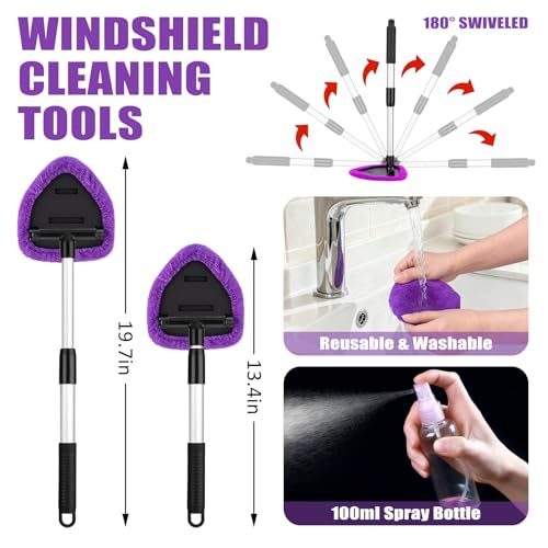 Windshield Cleaner Tool, 17Pcs Car Interior Detailing Kit, Detailing Brush, Towels, Duster, Car Cleaning Kit Interior for RVs, Truck, Trailer (Purple) - view 2