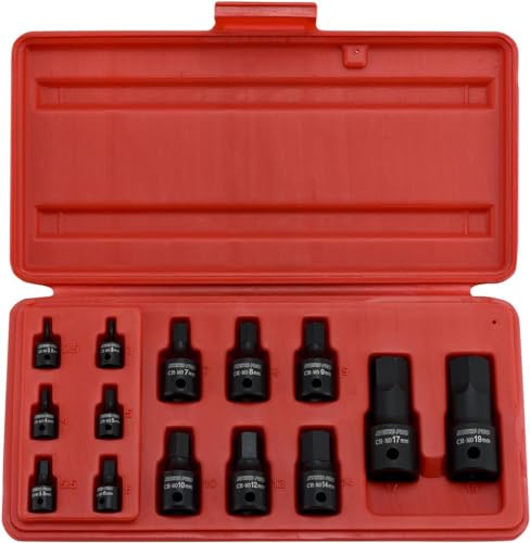01141B Allen-Bit Socket Set, Metric Socket Set, 2.5 mm to 19 mm, 1/4-Inch, 3/8-Inch, and 1/2-Inch Drive, CrMo Steel, Impact-Grade, 14-Piece Set