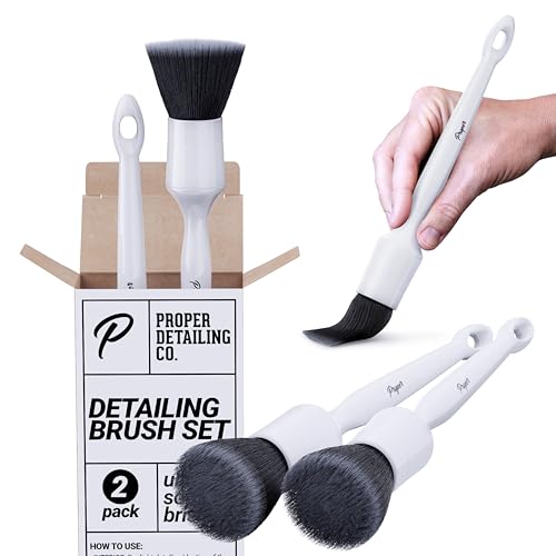 Car Detailing Brush Set, Premium Quality Ultra Soft Bristles, Clean Auto Interior (Leather Seats, Air Vents) or Exterior (Wheels, Paint, Emblems) Detail Brushes Car Detailing (2 Pack)
