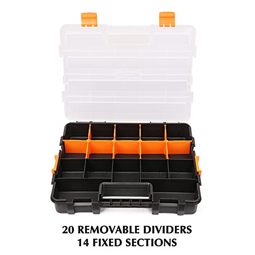 2PCS Toolbox Organizer Sets, 20 Removable Dividers, Durable Plastic Box, Excellent for Screws, Nuts, Small Parts, 34-Compartment, Black/Orange, 2 Pieces Set - view 4