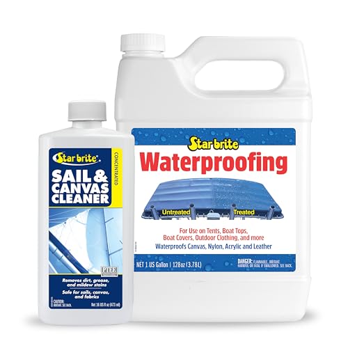Waterproofing Spray, Waterproofer + Stain Repellent + UV Protection - 1 GAL (081900N) & Sail & Canvas Cleaner Concentrated Formula - 16 OZ (082016)