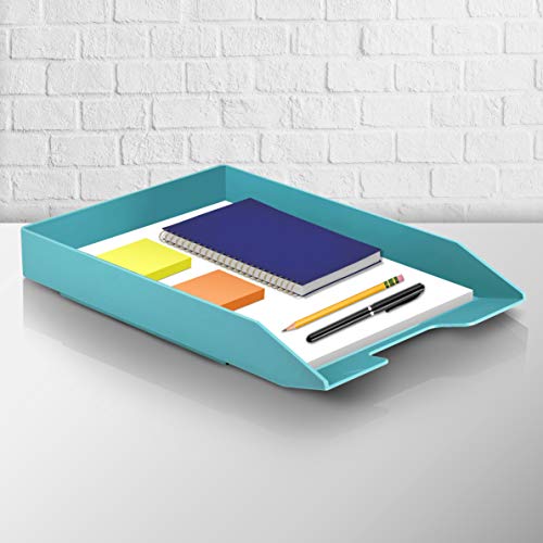 Stackable Letter Tray Front Load, Letter Size, Stacking Document Desk Office Paper Organizer, Plastic, Solid Green Color, 1 Unit - view 2