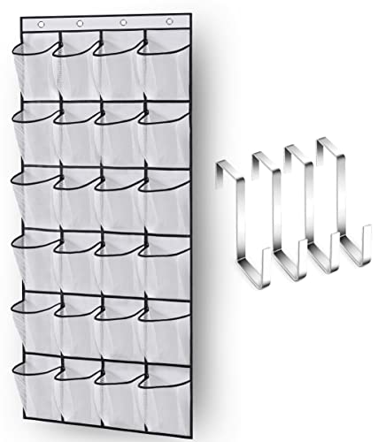 Over The Door Shoe Organizer 24 Large Mesh Pockets, White
