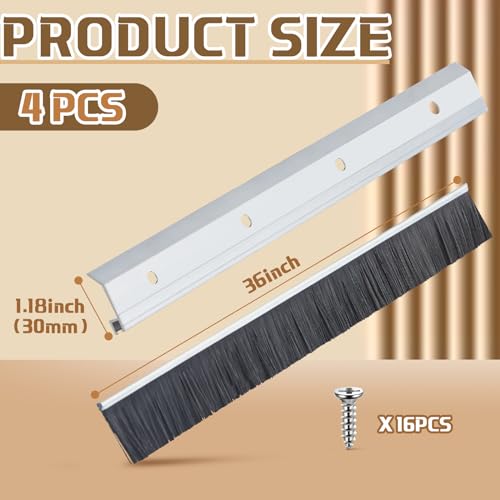Brush Door Sweep for Exterior Interior, 36 Inches, Silver, 4 Pack - view 2
