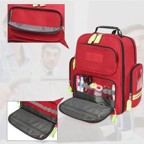 First Aid Backpack - Multi Pocket Emergency Medical Bag for Camping, Trip, Go Bag, Sports Medicine, Trauma (Red, Pack of 2) - view 4