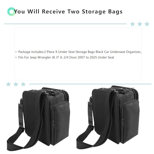 For Jeep Wrangler JK JL 2018-2025 Under Seat Storage Organizer - 2-Pack Car Rear Seat Bags, Black Oxford Interior Accessories - view 2