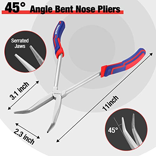 3PC Long Reach Plier Set, 11" Straight, 90° & 45° Bent Nose Pliers - view 3