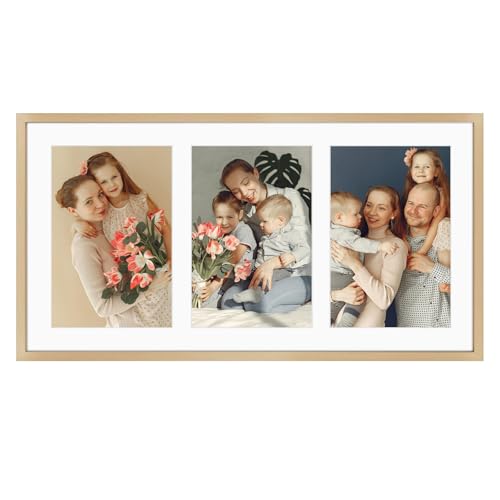 8.5x16.3 Collage Frame for 3 5x7 Photos Gold 1 Pack