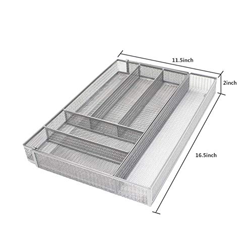 Utensil Drawer Organizer - Expandable Cutlery Tray, Silverware/Flatware Storage Divider for Kitchen, Mesh Designing with Non-slip Rubber Feet (Silver) - view 6