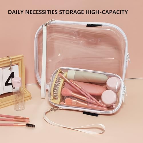 3 PCS Clear Hard Shell Zipper Case With Handle Strap，Clear Plastic Waterproof Cosmetic Makeup Bags Toiletry Pouches for Travel With Double Zipper，Kid's Toy Storage Organizer Bins Box - view 5