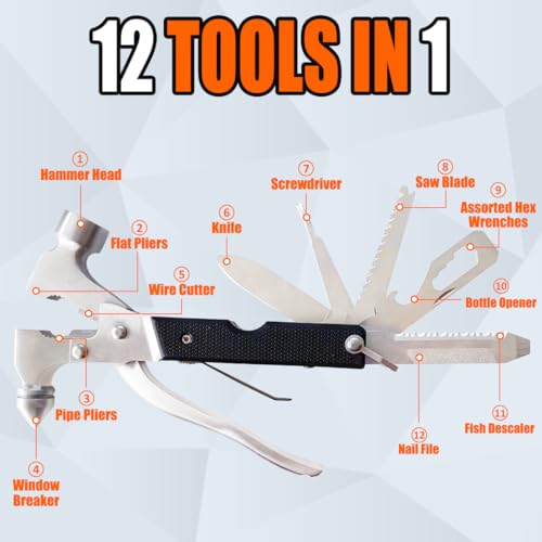 Car Safety Hammer Glass Breaker, 12-in-1 Car Stainless Steel Hammer Multi-Tool - Emergency Escape, Vehicle Tool Kit, Camping Outdoor Rescue Emergency Essentials - Suitable for Men, Women - view 2