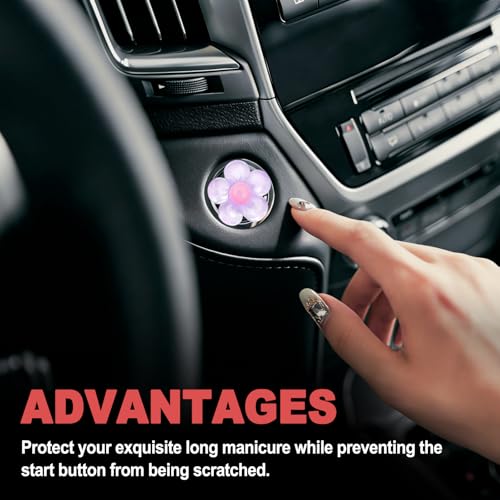 Bling Start Button Cover, Universal Car Accessories for Engine Start/Stop Resin Flower Starter Cover, Cute car Accessories for Women, Girls (Transparent Purple) - view 5