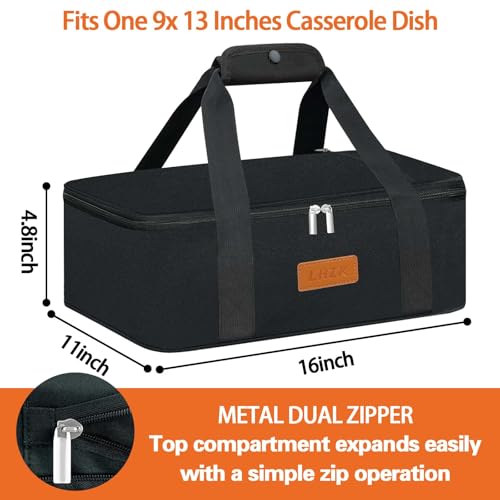 Insulated Casserole Carriers for Hot or Cold Food, Lasagna Holder Tote for Potluck Parties, Beach, Picnic, Travel, Fits 11x15 or 9x13 Dish (Black) - view 3