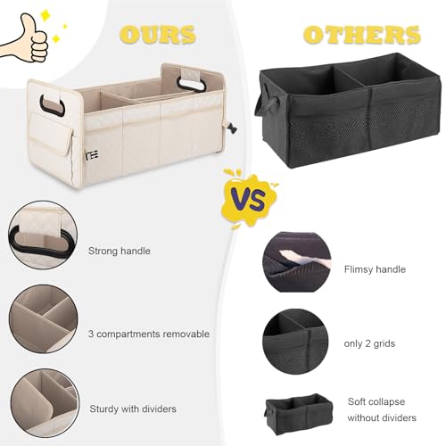 Car Trunk Organizer for SUV, Car Storage Organizer Collapsible Multi Compartment Container Box Adjustable Car Accessories for Women Men, Beige - view 5