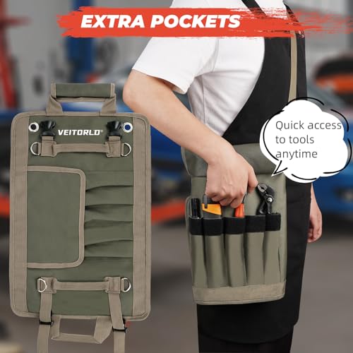 Tool Roll Up Bag, Gifts for Men Dad from Wife Daughter Fathers Day, Portable Tools Box Storage for Men, Heavy Duty Tool Organizer W/Detachable Pouches for Electrician Mechanic Carpenter - view 5