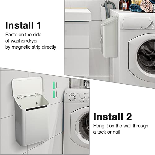 Magnetic Laundry Storage, Large Metal Lint Holder Bin with Lid for Laundry Room, Space-Saving Trash Container Hanging on Dryer, Washer or Wall Mount Trash Bin (White) - view 4