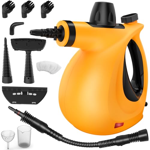 Handheld Steam Cleaner for Home Use, Multi-Purpose All Natural Steam Cleaner with 11pcs Accessories, Multi-Surface Steamer for Deep Cleaning Kitchen Bathroom Grout Tile Window Sofa Car (Orange)