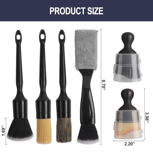 6PCS Car Detailing Brush Set, Boars Hair Car Detailing Brushes, Ultra Soft No Scratch Interior Detail Brush, Car Duster, Car Interior Detailing kit, Car Cleaning Supplies kit for Leather, Air Vents - view 7