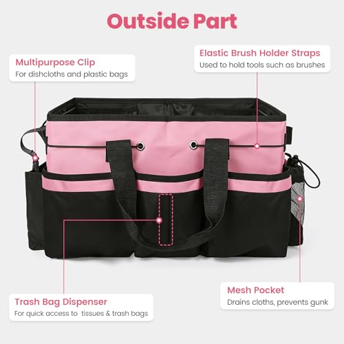 Wearable Large Cleaning Caddy Bag with Dividers, Household Cleaning Caddy for Cleaning Supplies Organizer Car Wash, Cleaner Tote Detailing Bag with Shoulder Strap and Handles for Housekeeper Storage - view 4