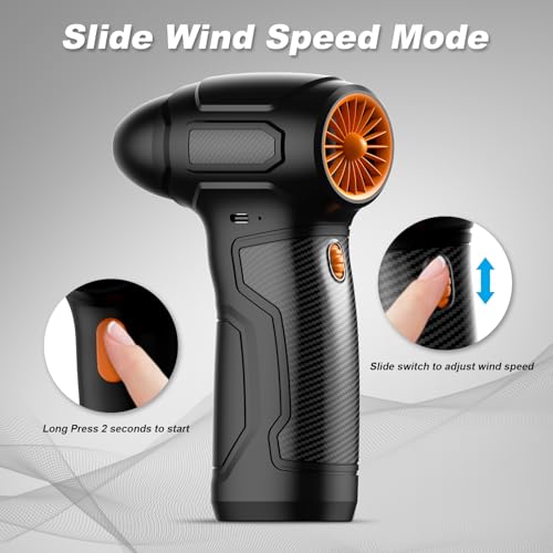 Electric Air Duster, 200,000 RPM 8000mAh Rechargeable Compressed Air Alternative with 6 Brushes, Handheld Blower for Car Bike, Workshop, Grill, 3D Printing, Slide Speed Control (Orange) - view 4