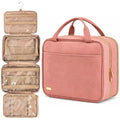 Pink Hanging Travel Toiletry Bag for Women, Large Makeup Bag and Cosmetic Organizer, Soft-touch Vegan Leather, TSA Approved Clear Pouch, Gifts for Women