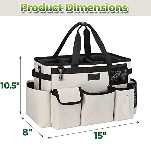 Cleaning Caddy Organizer with Handle - Large Caddy Bag for House & Bathroom Cleaning Supplies, 15 x 8 x 10.5 inches Cleaning Supply Caddy, Housekeeping Tote with Adjustable Strap - Beige - view 4