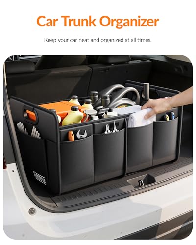Car Trunk Organizer for SUV, Small Compact Size No-Sag Heavy Duty, 7 Pockets Foldable Waterproof Anti-Slip Storage, Fit Sedan, Truck, Front Seat, Universal Car Accessories, Black, 2 Compart - view 3