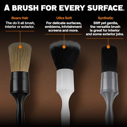 Premium Car Detailing Brush Set - Complete 6 Pack Kit - 2 Boar's Hair, 2 Ultra Soft, 2 Synthetic Bristles - Car Detail Brush for All Surfaces, Leather Seats, Air Vents, Wheels & Emblems, and More - view 3
