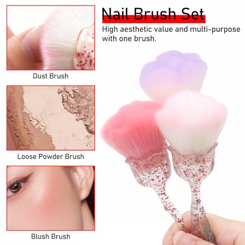 3pcs Dust Brush for Acrylic Nails Large Powder Brush Makeup Brush Nail Duster Brush Acrylic Nail Brush Cleaner Nail Art Brushes Manicure Brush for Cleaning Nail Art Tools - view 3