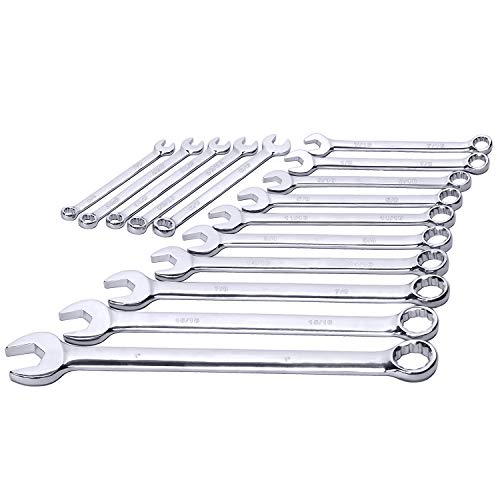 Max Torque 15-Piece Premium Combination Wrench Set, Complete SAE Inch Sizes from 1/4” to 1” with Rack Organizer | Cr-V Steel, Mirror Chrome Finish, Long Pattern, V-Groove Open End and 12-Point Box End - view 4