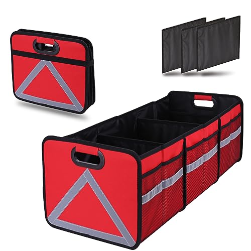 Large Collapsible Trunk Organizer with Multi Pockets, 3 Compartments Storage Organizer for Car, SUV, Minivan…