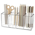 Acrylic Pen Holder 4 Compartments, Clear Desk Pencil Organizer Cup